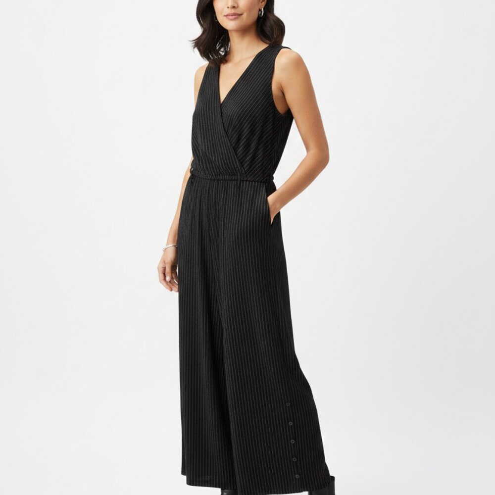 J Jill Jumpsuit Black Tan Stripes Sleeveless Ponte Minimalist XL NWT